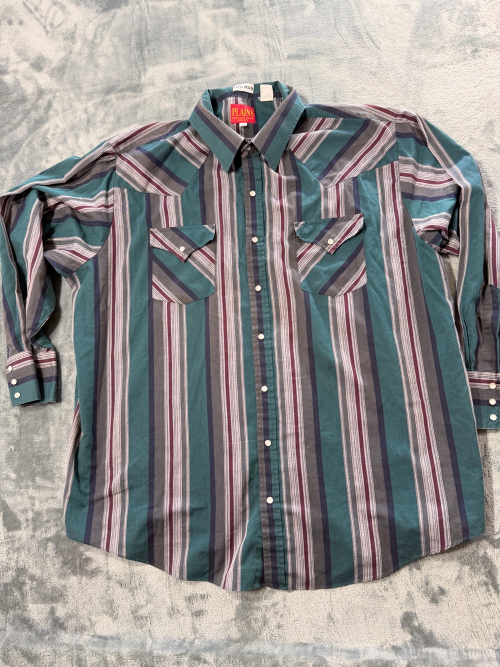 PLAINS Teal and Gray Striped Long-Sleeve white snap-Down Shirt